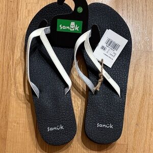 Sanuk Black Flip Flops with White Straps